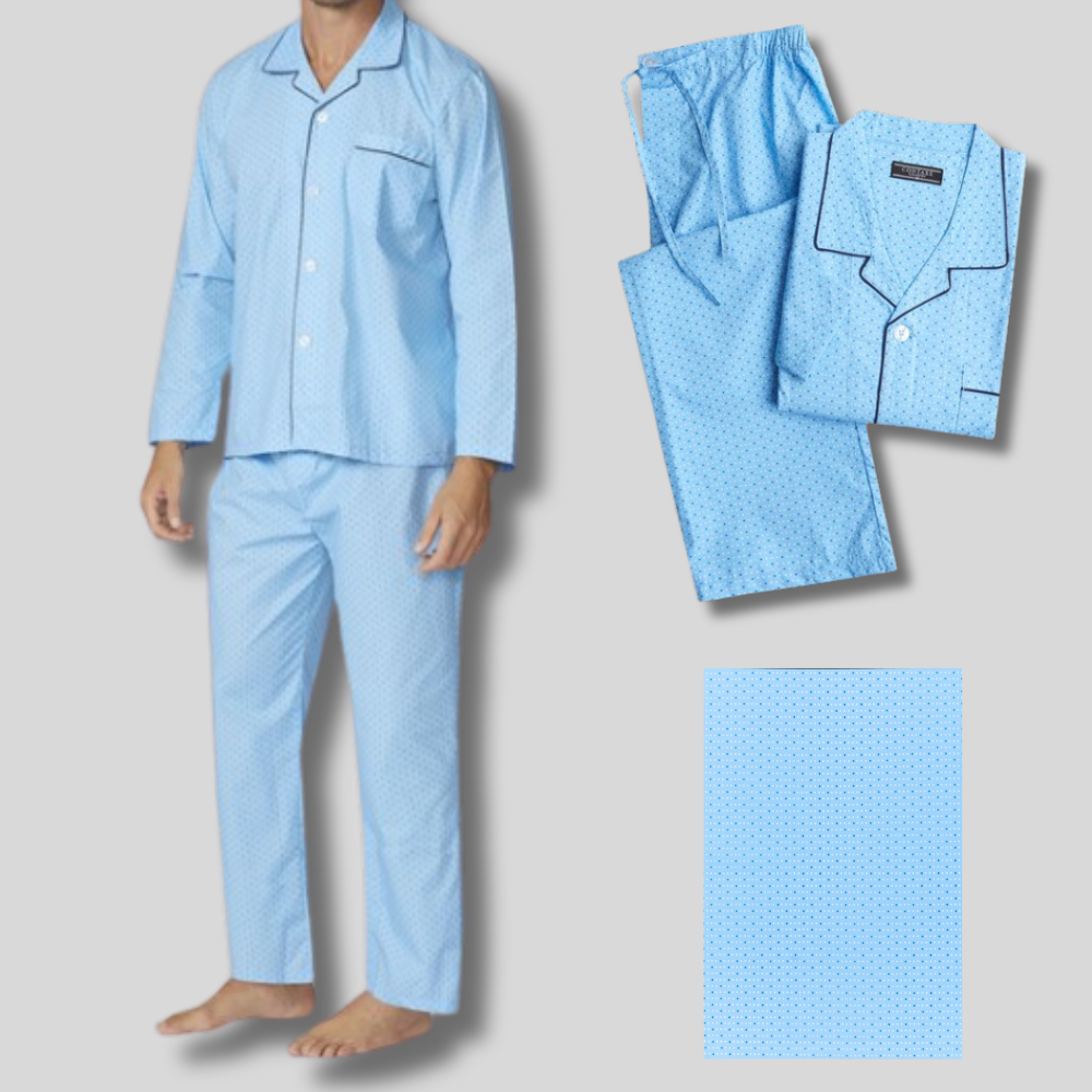 Contare Light Blue Cotton Rich Long PJs Set