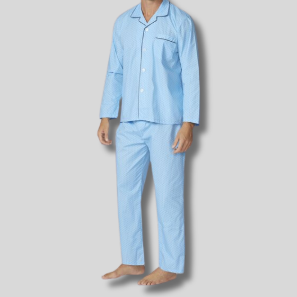 Contare Light Blue Cotton Rich Long PJs Set